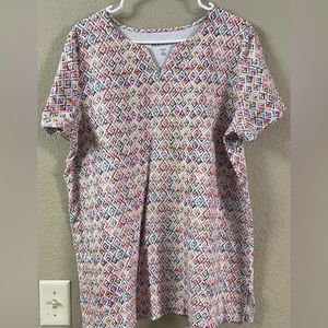 Roaman's Top Short Sleeve Scoop Pastel Multicolor Floral Cotton Shirt Vtg 90s 2X